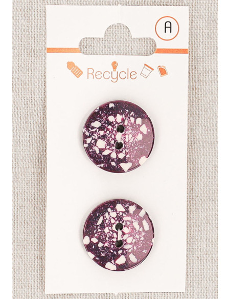 Carte de 2 boutons violet 20 mm 2 trous - Terrazzo