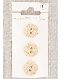 Carte de 3 boutons écru 15 mm 2 trous - Mouchetés