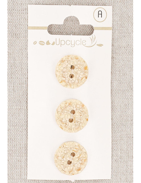 Carte de 3 boutons écru 15 mm 2 trous - Mouchetés