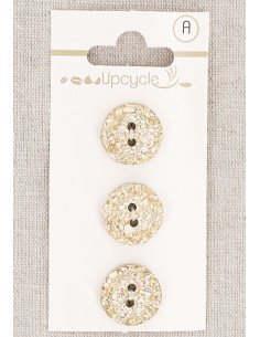 Carte de 3 boutons beige 15 mm 2 trous - Mouchetés