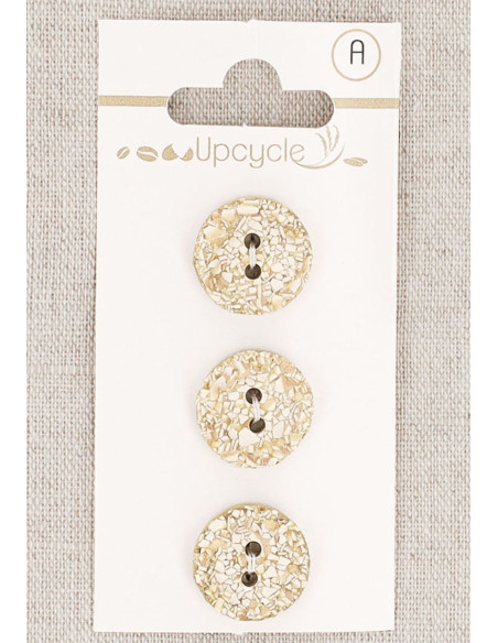 Carte de 3 boutons beige 15 mm 2 trous - Mouchetés