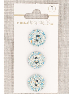 Carte de 3 boutons turquoise 15 mm 2 trous - Mouchetés