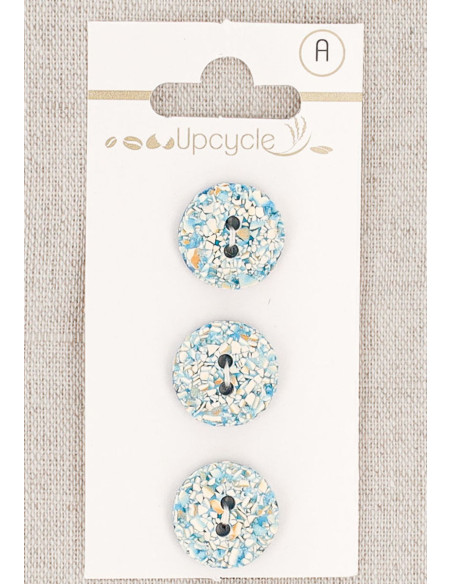 Carte de 3 boutons turquoise 15 mm 2 trous - Mouchetés