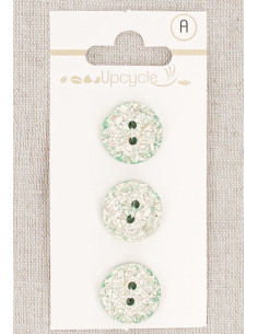 Carte de 3 boutons menthe 15 mm 2 trous - Mouchetés