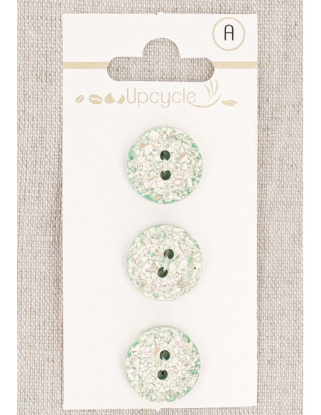 Carte de 3 boutons menthe 15 mm 2 trous - Mouchetés