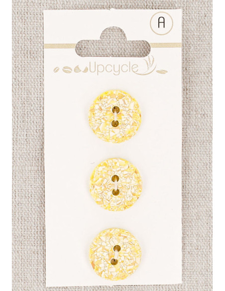 Carte de 3 boutons citron 15 mm 2 trous - Mouchetés