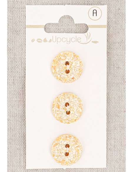 Carte de 3 boutons abricot 15 mm 2 trous - Mouchetés