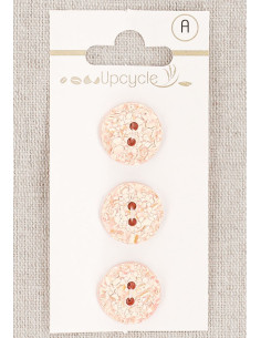 Carte de 3 boutons rose 15 mm 2 trous - Mouchetés
