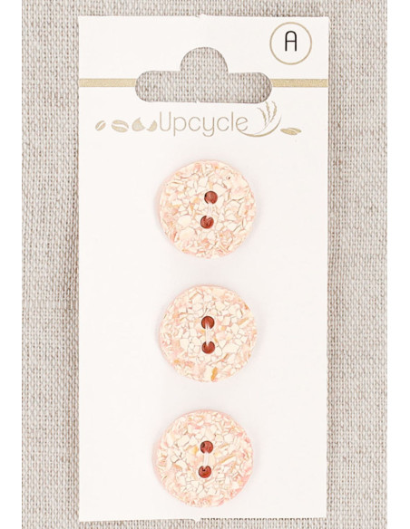 Carte de 3 boutons rose 15 mm 2 trous - Mouchetés