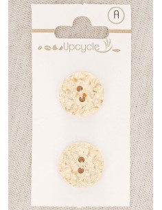 Carte de 2 boutons écru 18 mm 2 trous - Mouchetés
