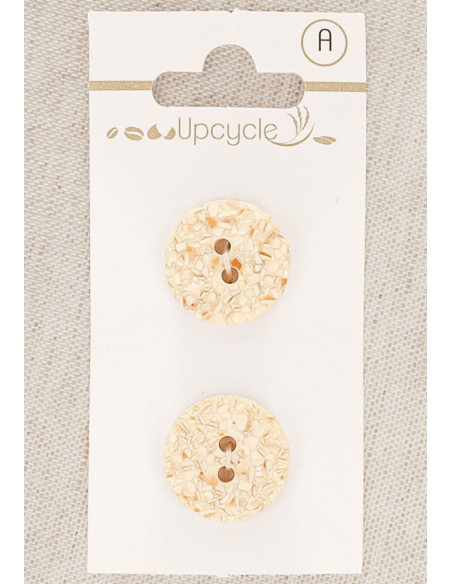 Carte de 2 boutons écru 18 mm 2 trous - Mouchetés