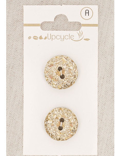 Carte de 2 boutons beige 18 mm 2 trous - Mouchetés
