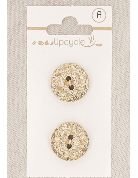 Carte de 2 boutons beige 18 mm 2 trous - Mouchetés