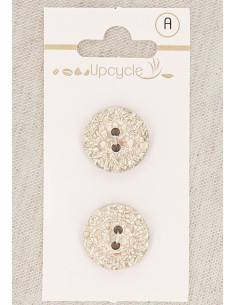 Carte de 2 boutons gris 18 mm 2 trous - Mouchetés