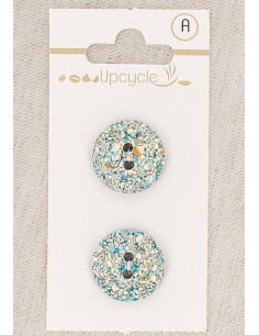 Carte de 2 boutons turquoise 18 mm 2 trous - Mouchetés