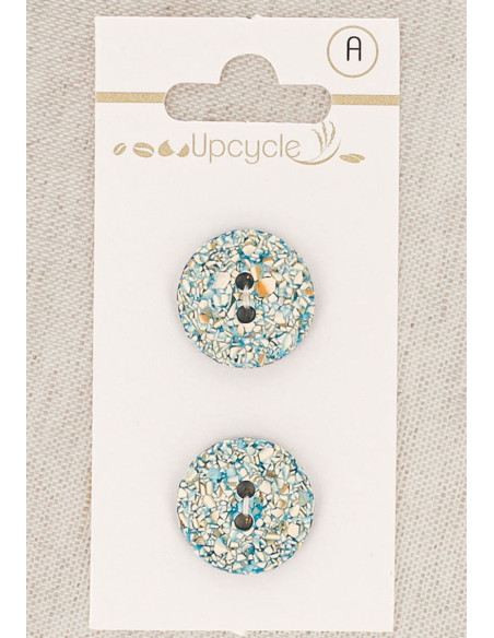 Carte de 2 boutons turquoise 18 mm 2 trous - Mouchetés