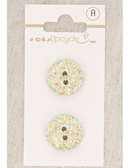 Carte de 2 boutons menthe 18 mm 2 trous - Mouchetés