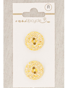 Carte de 2 boutons citron 18 mm 2 trous - Mouchetés