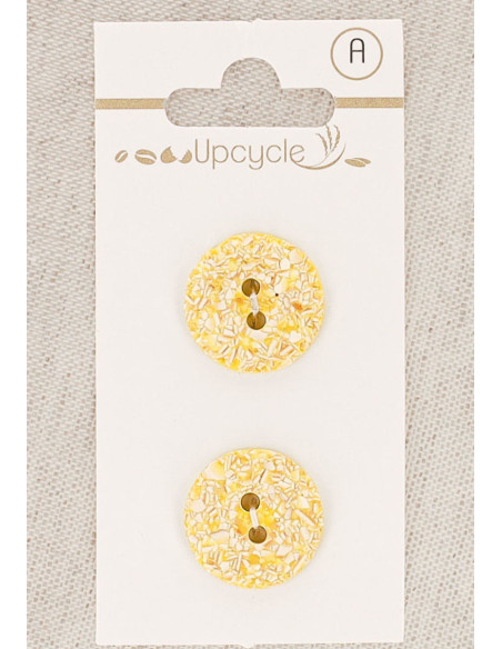 Carte de 2 boutons citron 18 mm 2 trous - Mouchetés