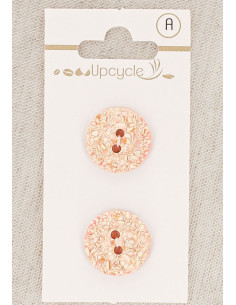 Carte de 2 boutons rose 18 mm 2 trous - Mouchetés