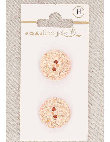 Carte de 2 boutons rose 18 mm 2 trous - Mouchetés