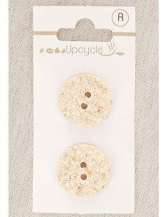 Carte de 2 boutons écru 20 mm 2 trous - Mouchetés