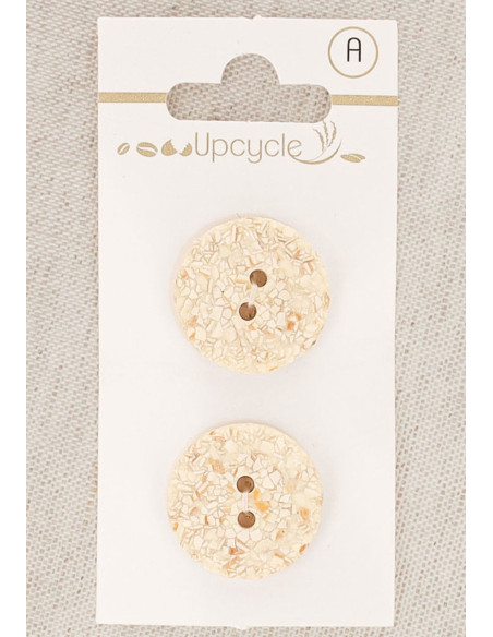 Carte de 2 boutons écru 20 mm 2 trous - Mouchetés