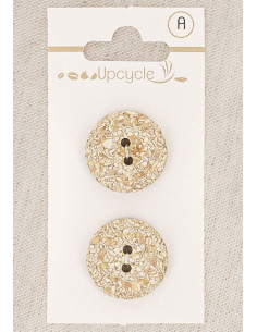 Carte de 2 boutons beige 20 mm 2 trous - Mouchetés