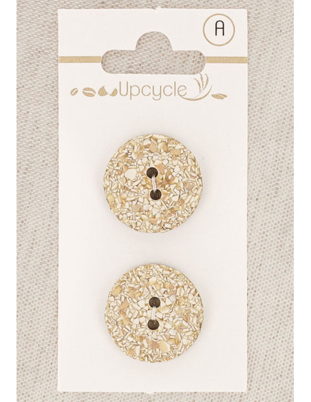 Carte de 2 boutons beige 20 mm 2 trous - Mouchetés