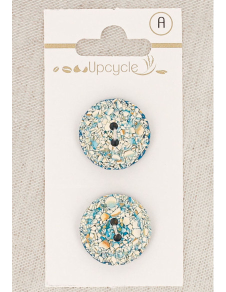 Carte de 2 boutons turquoise 20 mm 2 trous - Mouchetés