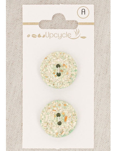Carte de 2 boutons menthe 20 mm 2 trous - Mouchetés