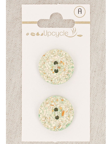 Carte de 2 boutons menthe 20 mm 2 trous - Mouchetés