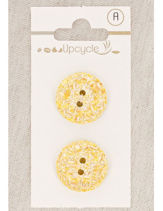 Carte de 2 boutons citron 20 mm 2 trous - Mouchetés