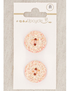 Carte de 2 boutons rose 20 mm 2 trous - Mouchetés