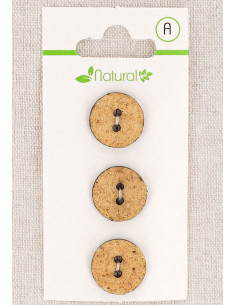 Carte de 3 boutons beige 15 mm 2 trous - Texturés