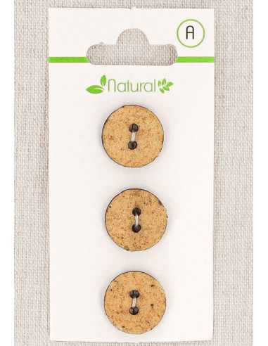 Carte de 3 boutons beige 15 mm 2 trous - Texturés