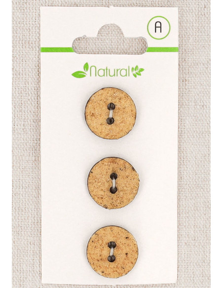Carte de 3 boutons beige 15 mm 2 trous - Texturés