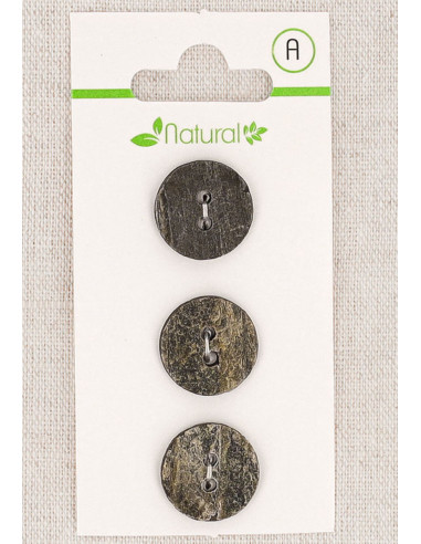 Carte de 3 boutons gris 15 mm 2 trous - Texturés