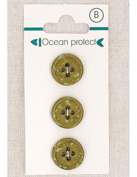 Carte de 3 boutons kaki 15 mm 4 trous - Fantaisies