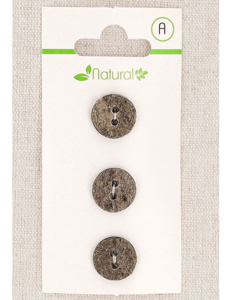 Carte de 3 boutons gris 13 mm 2 trous - Texturés