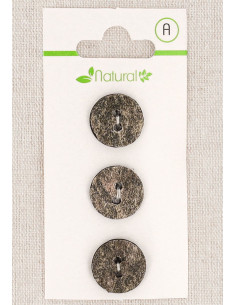 Carte de 3 boutons gris 15 mm 2 trous - Texturés