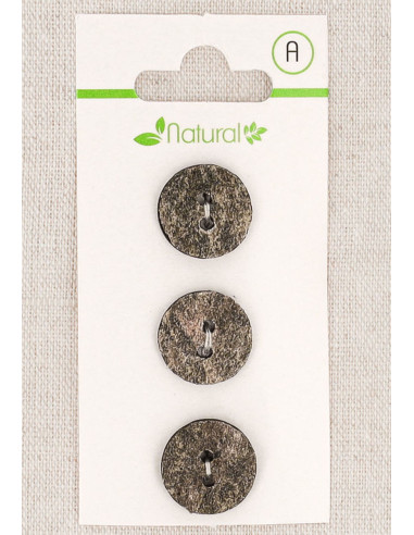Carte de 3 boutons gris 15 mm 2 trous - Texturés