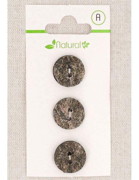 Carte de 3 boutons gris 15 mm 2 trous - Texturés