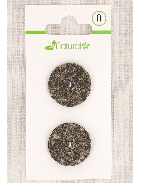 Carte de 2 boutons gris 20 mm 2 trous - Texturés