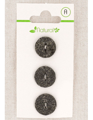 Carte de 3 boutons gris 15 mm 2 trous - Texturés