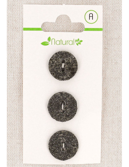 Carte de 3 boutons gris 15 mm 2 trous - Texturés