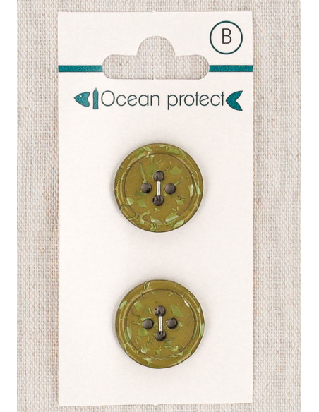 Carte de 2 boutons kaki 18 mm 4 trous - Fantaisies