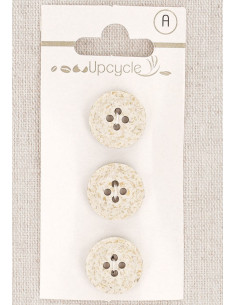 Carte de 3 boutons écru 15 mm 4 trous - Grains de riz