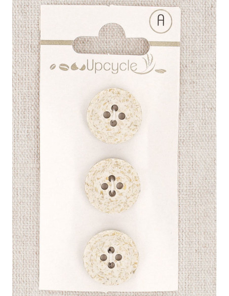 Carte de 3 boutons écru 15 mm 4 trous - Grains de riz