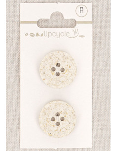 Carte de 2 boutons écru 20 mm 4 trous - Grains de riz